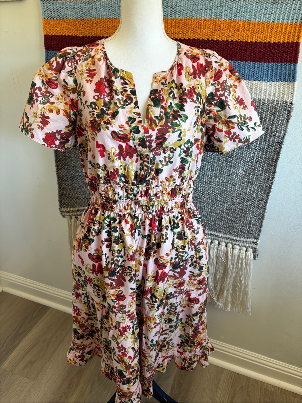 Anthropologie Floral Short-Sleeve Cotton Midi Dress